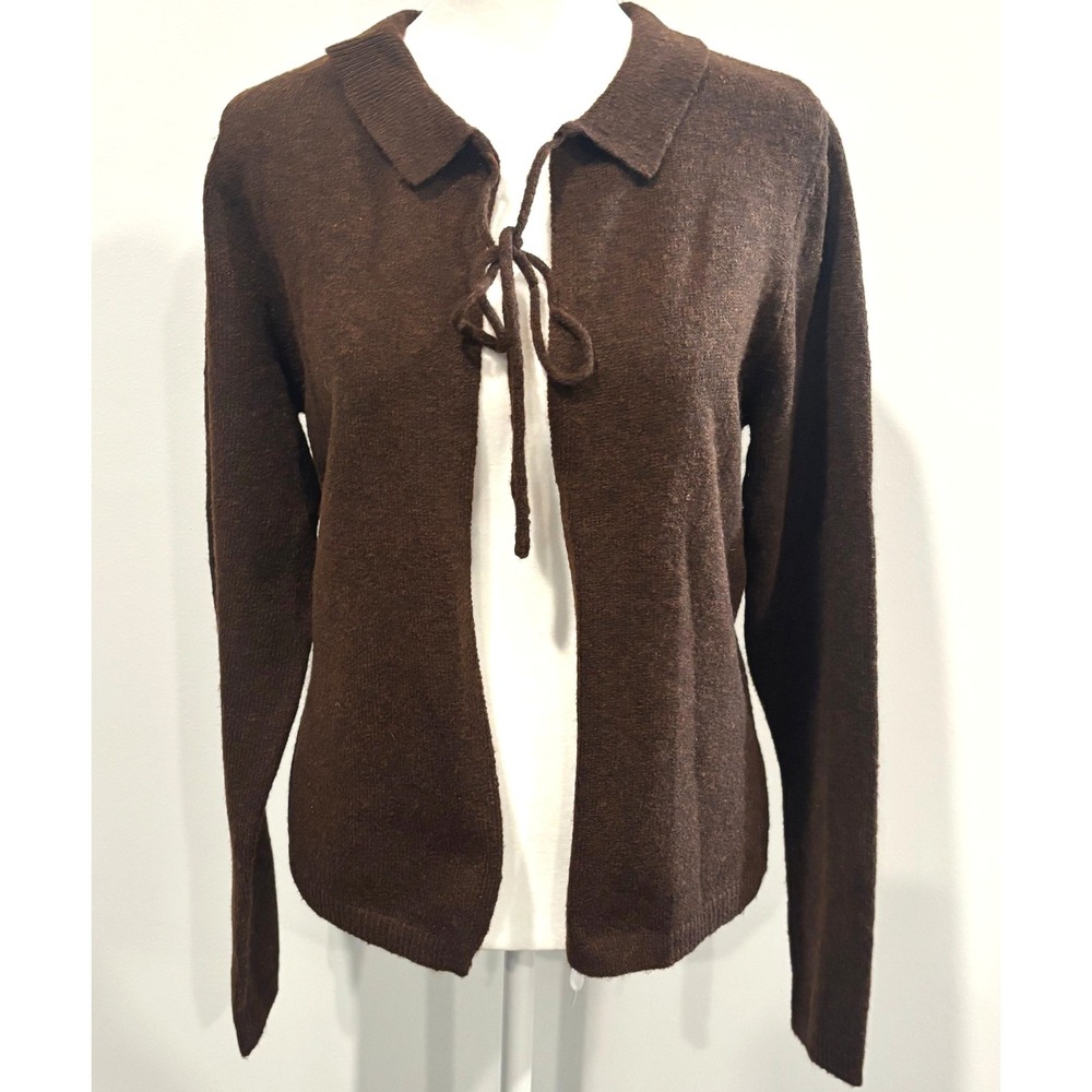 Things Between Cardigan XS Tie Front Collared Wool Blend Dark Academia 21261